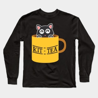 Kit-Tea Funny Kitten Black Cat Long Sleeve T-Shirt